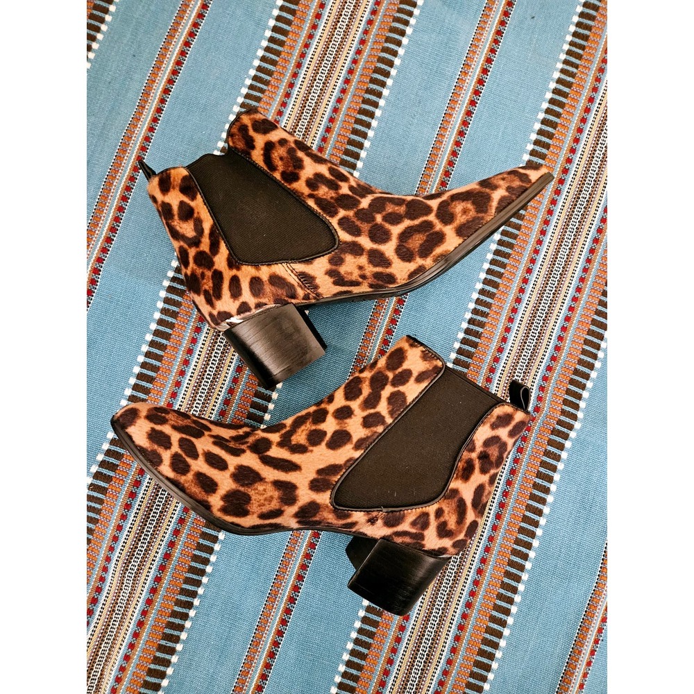 Nine West Leopard Chelsea Mid Heel Pull On Bootie Size 6 M Boots - Picture 1 of 8